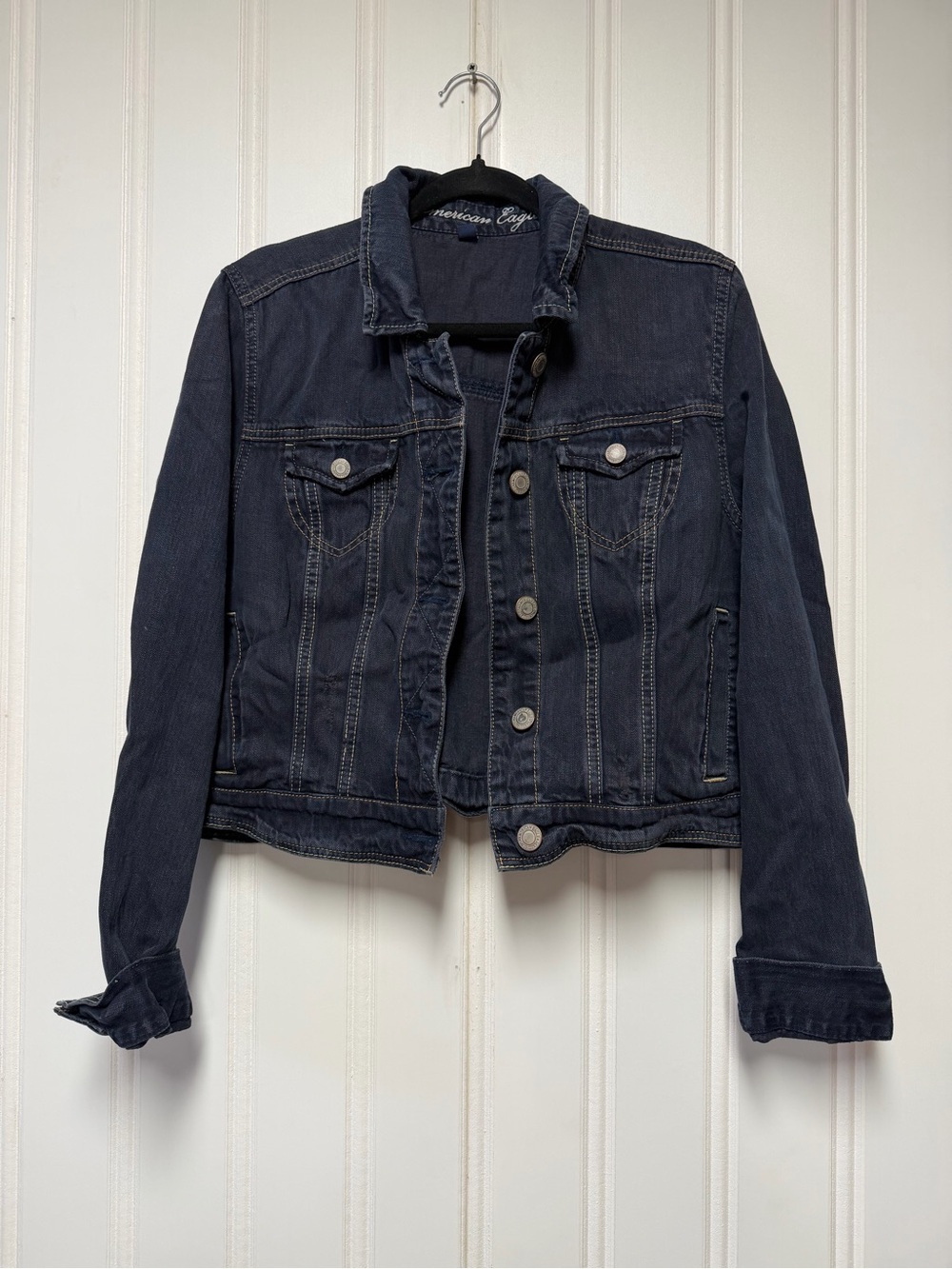 American Eagle XL Dark Wash Denim Jean Jacket Floral Lining Trucker